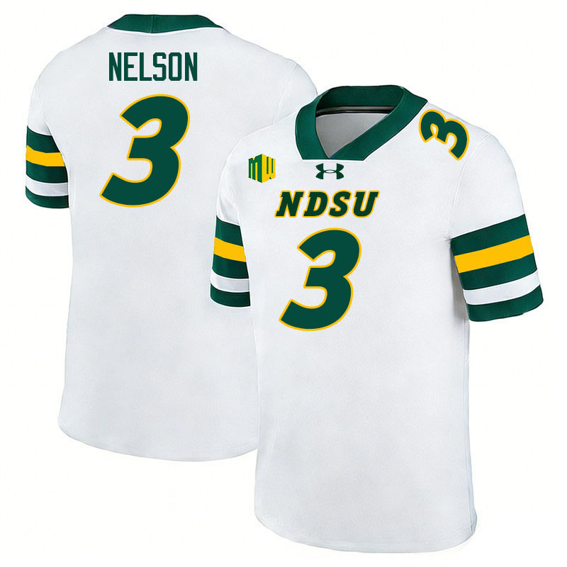 North Dakota State Bison #3 RaJa Nelson College Football Jerseys,Uniforms-White